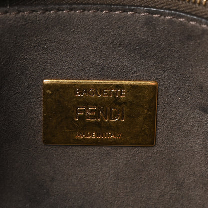 Fendi Chenille Vitello Seta FF Embroidered Baguette Tortora 6 of 10