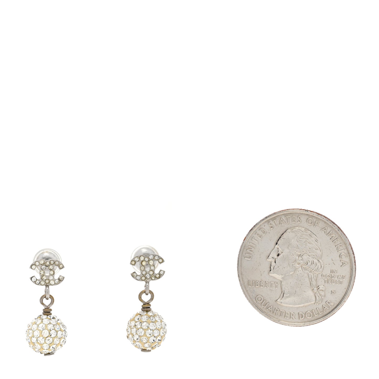 Crystal CC Drop Earrings White Silver