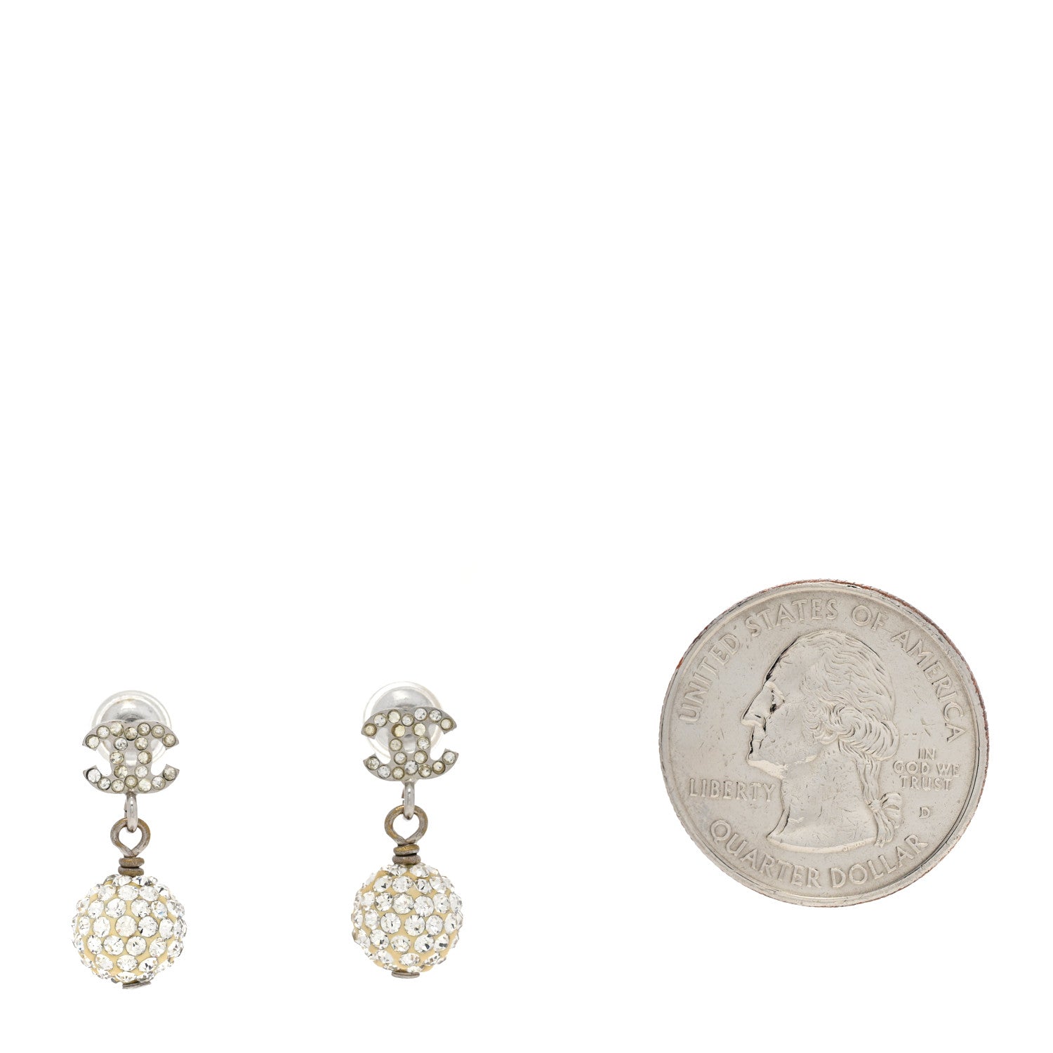 Chanel Crystal CC Drop Earrings White Silver 2 of 4