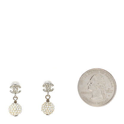 Chanel Crystal CC Drop Earrings White Silver 2 of 4