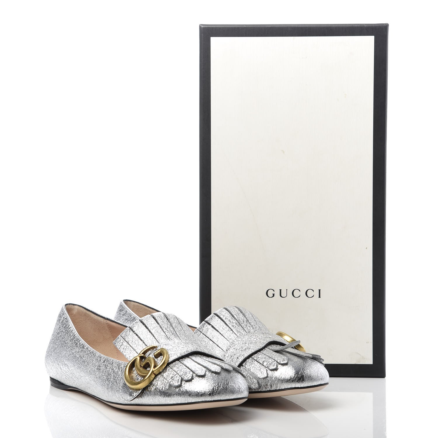 Gucci Galassia GG Marmont Fringe Flats 38 Argento 10 of 10