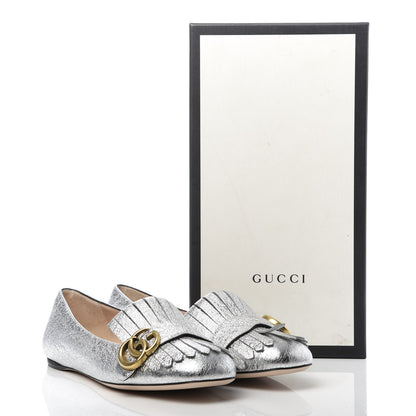 Gucci Galassia GG Marmont Fringe Flats 38 Argento 10 of 10