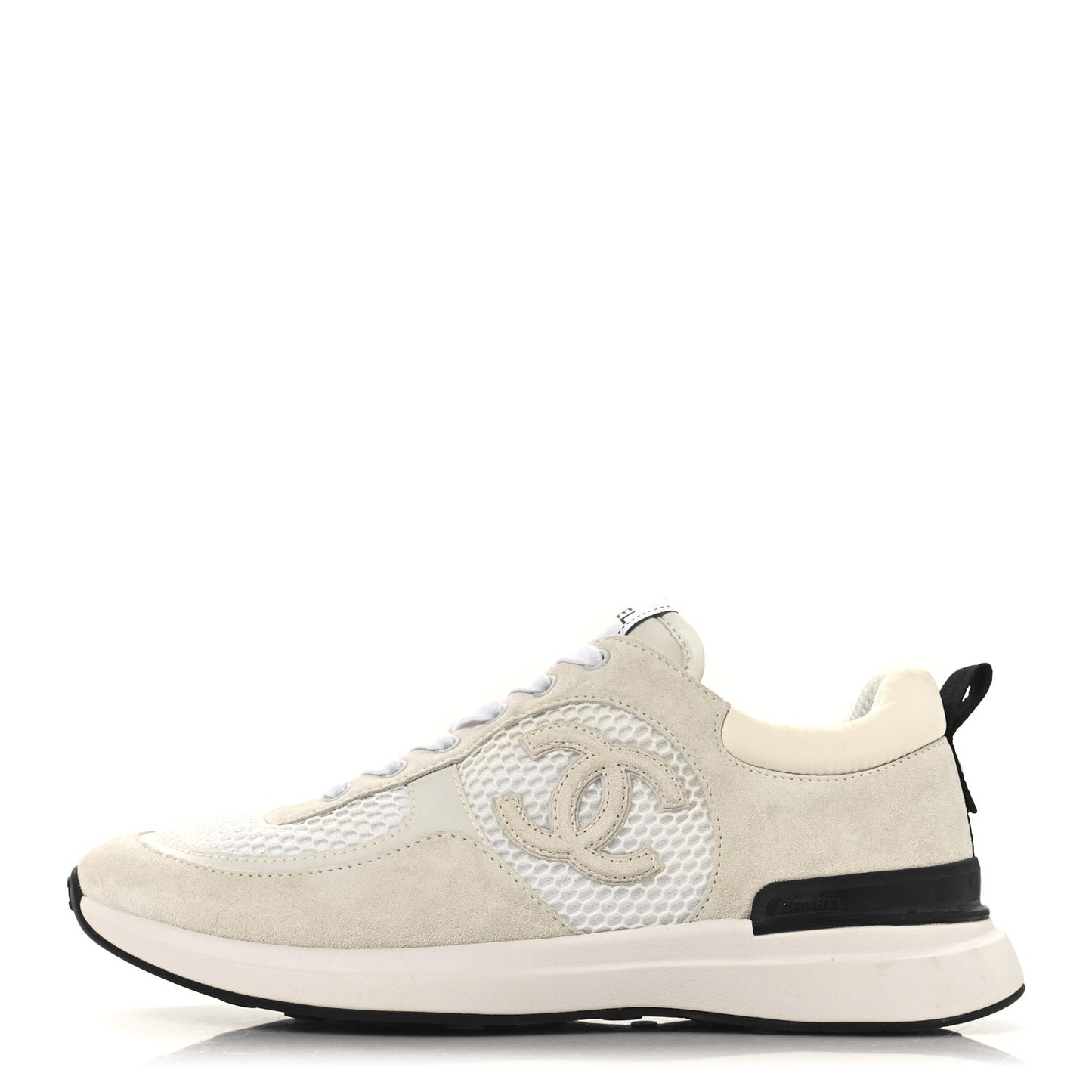 Calfskin Mesh Lycra Suede Womens Logo Sneakers 40 White