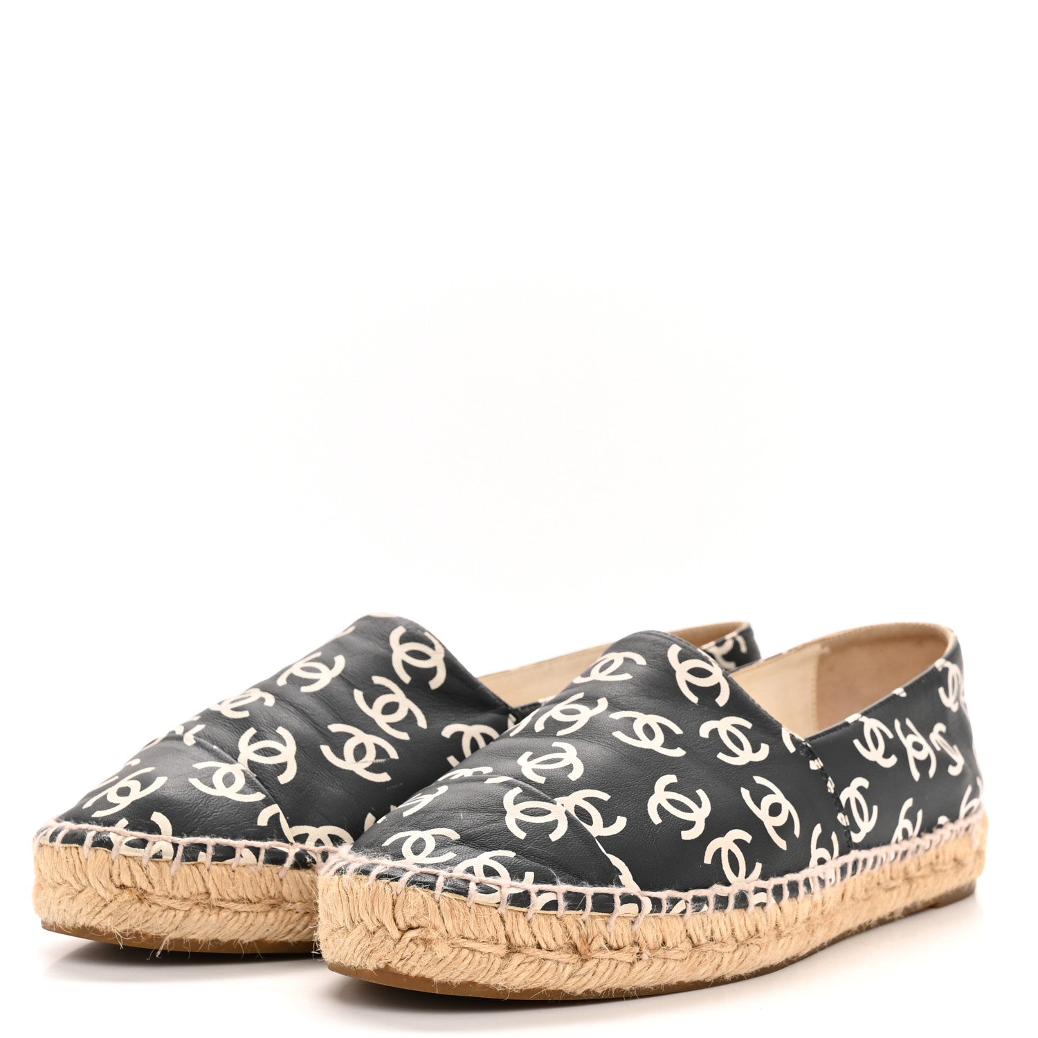 Chanel Lambskin Printed CC Espadrilles 38 Black White 4 of 11