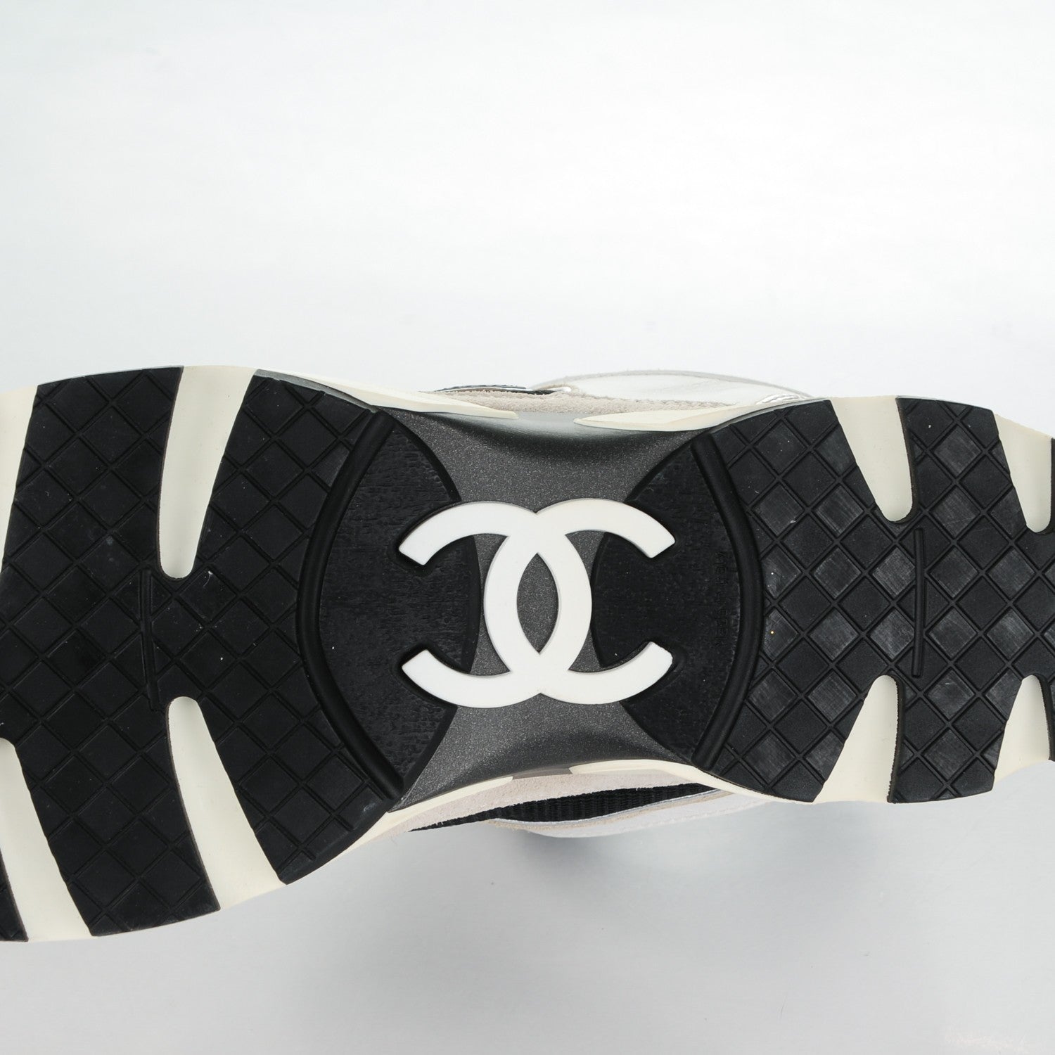 Chanel Suede Calfskin CC Sneakers 40.5 Black White Silver 6 of 8