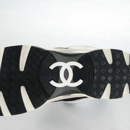 Chanel Suede Calfskin CC Sneakers 40.5 Black White Silver 6 of 8