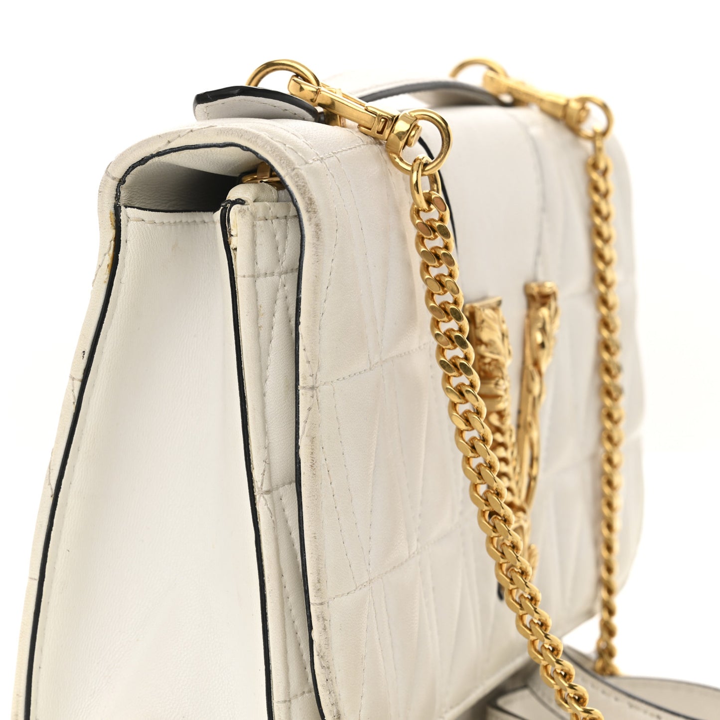Nappa Quilted Virtus Top Handle Shoulder Bag White