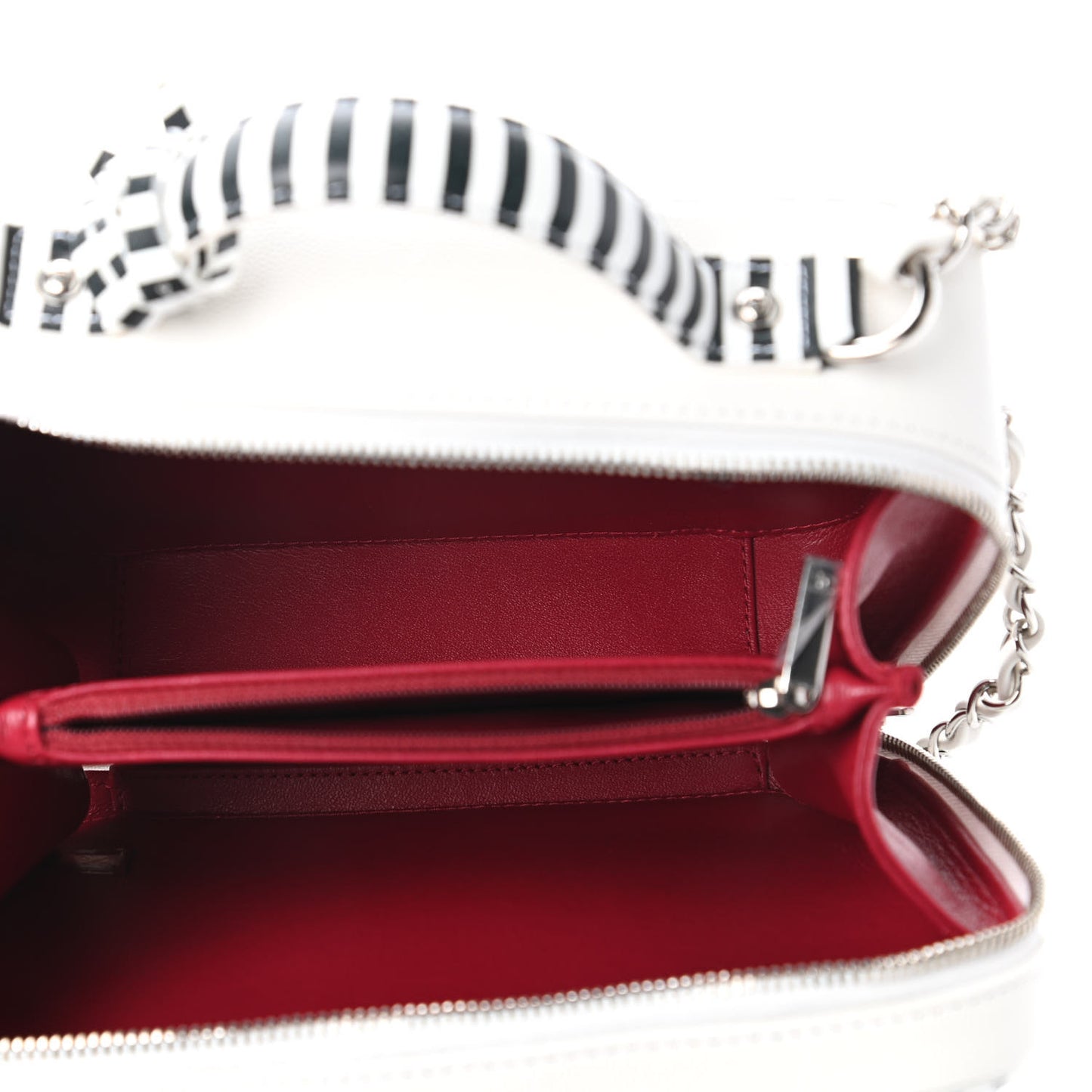 Caviar Quilted Striped Medium CC Filigree Vanity Case White Black
