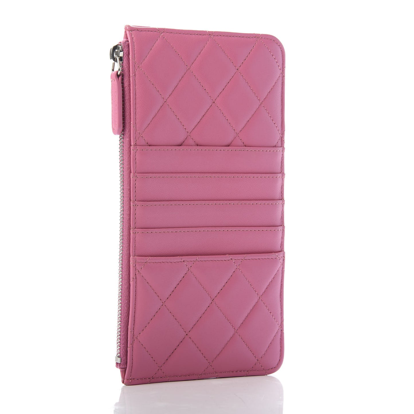 Lambskin Quilted Classic Flat Wallet Pouch Pink