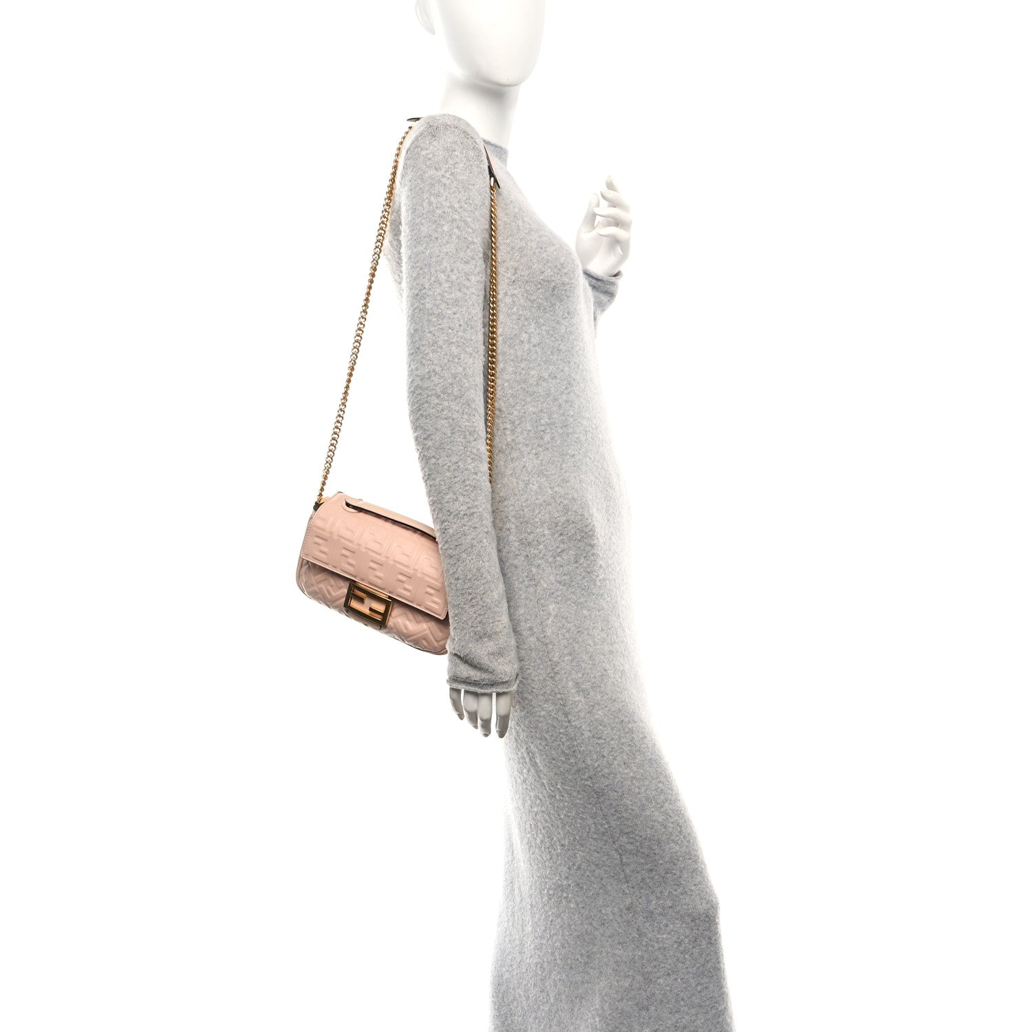 Fendi Nappa Small FF Embossed Midi Chain Baguette Light Rose 2 of 11