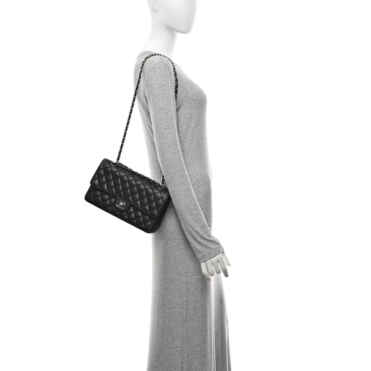 Caviar Quilted Medium Double Flap Black