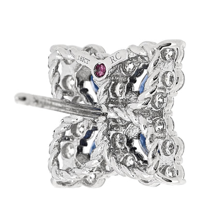 Roberto Coin 18K White Gold Diamond Blue Sapphire Princess Flower Stud Earrings 4 of 5