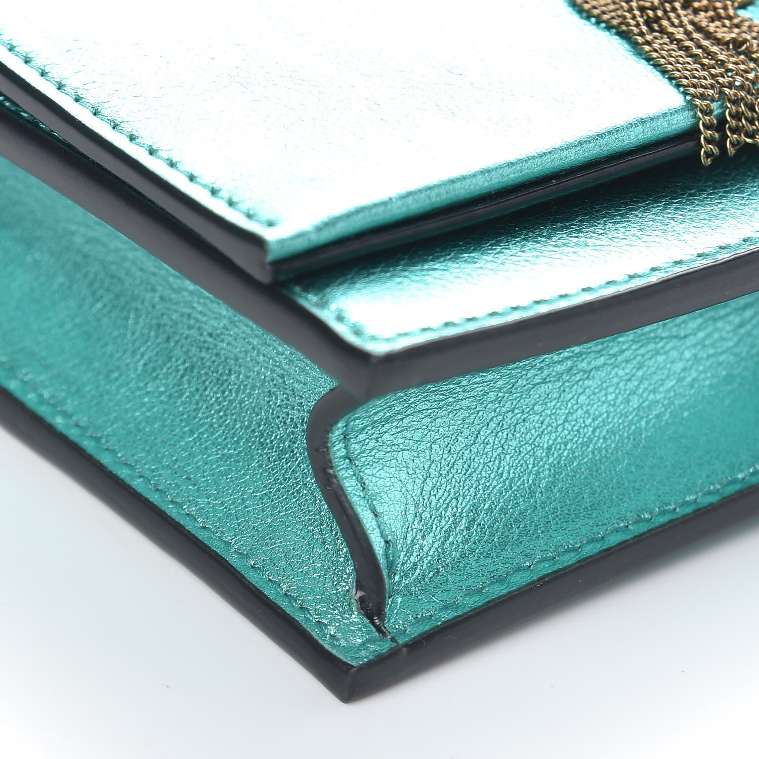 Saint Laurent Laminated Calfskin Classic Monogram Kate Tassel Chain Wallet Green 9 of 12