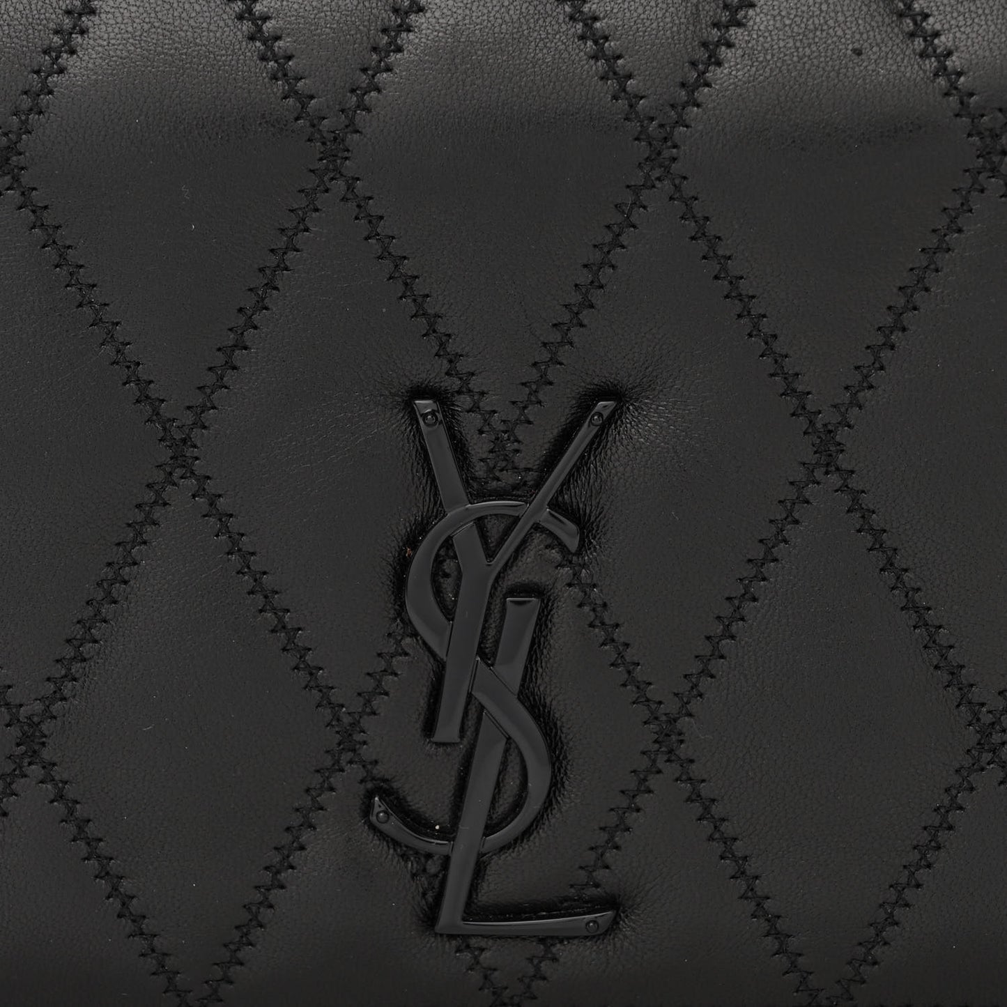 Lambskin Diamond Quilted Monogram Angie Chain Bag Black