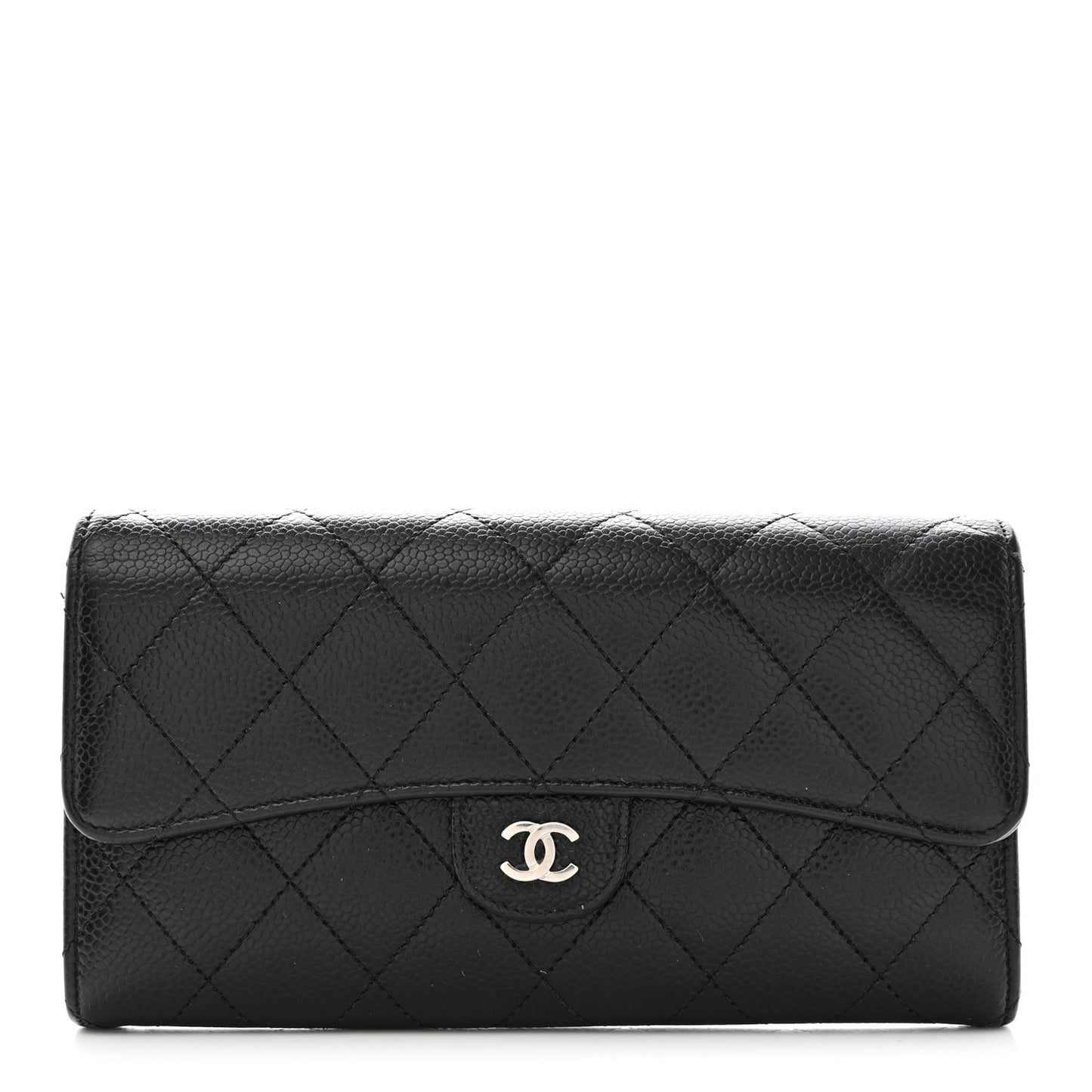 Caviar Quilted Large Gusset Flap Wallet Black