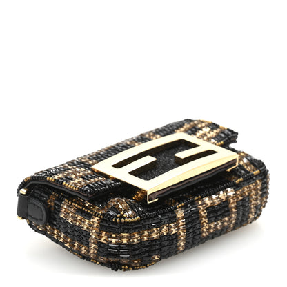 Fendi Crystal Vitello King FF Beaded Nano Maxi Buckle Baguette Charm Moro Black 4 of 12