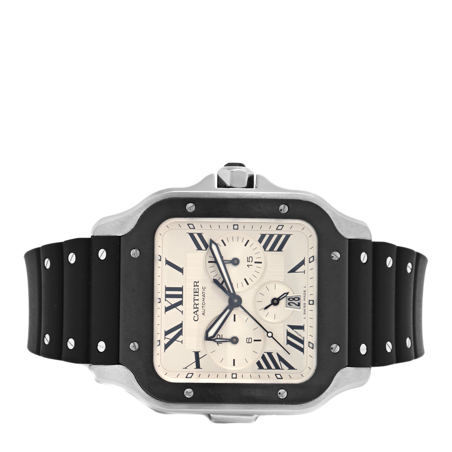 Cartier Stainless Steel Rubber 40mm Santos 100 Chronograph Automatic Watch Black 2 of 5