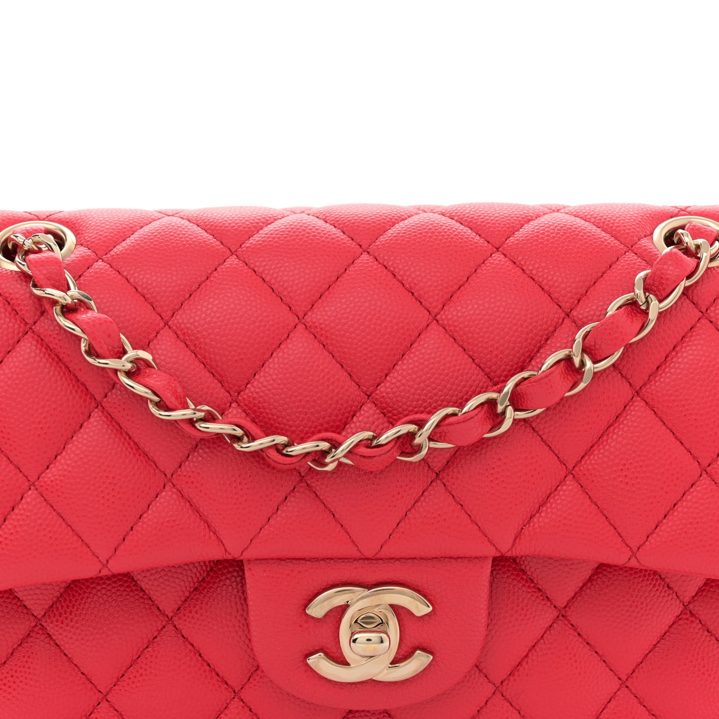 Caviar Quilted Small Double Flap Red