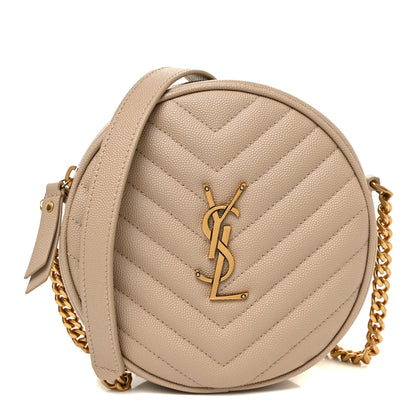 Saint Laurent Grain De Poudre Matelasse Chevron Quilted Round Vinyle Camera Bag Dark Beige 1 of 10