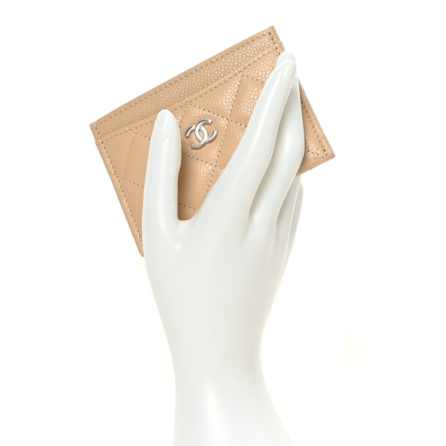 Caviar Quilted Card Holder Beige