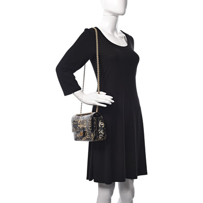 Chanel Calfskin Crocodile Embossed Graffiti 2.55 Cocodile Reissue 225 Flap Black Gold 2 of 10