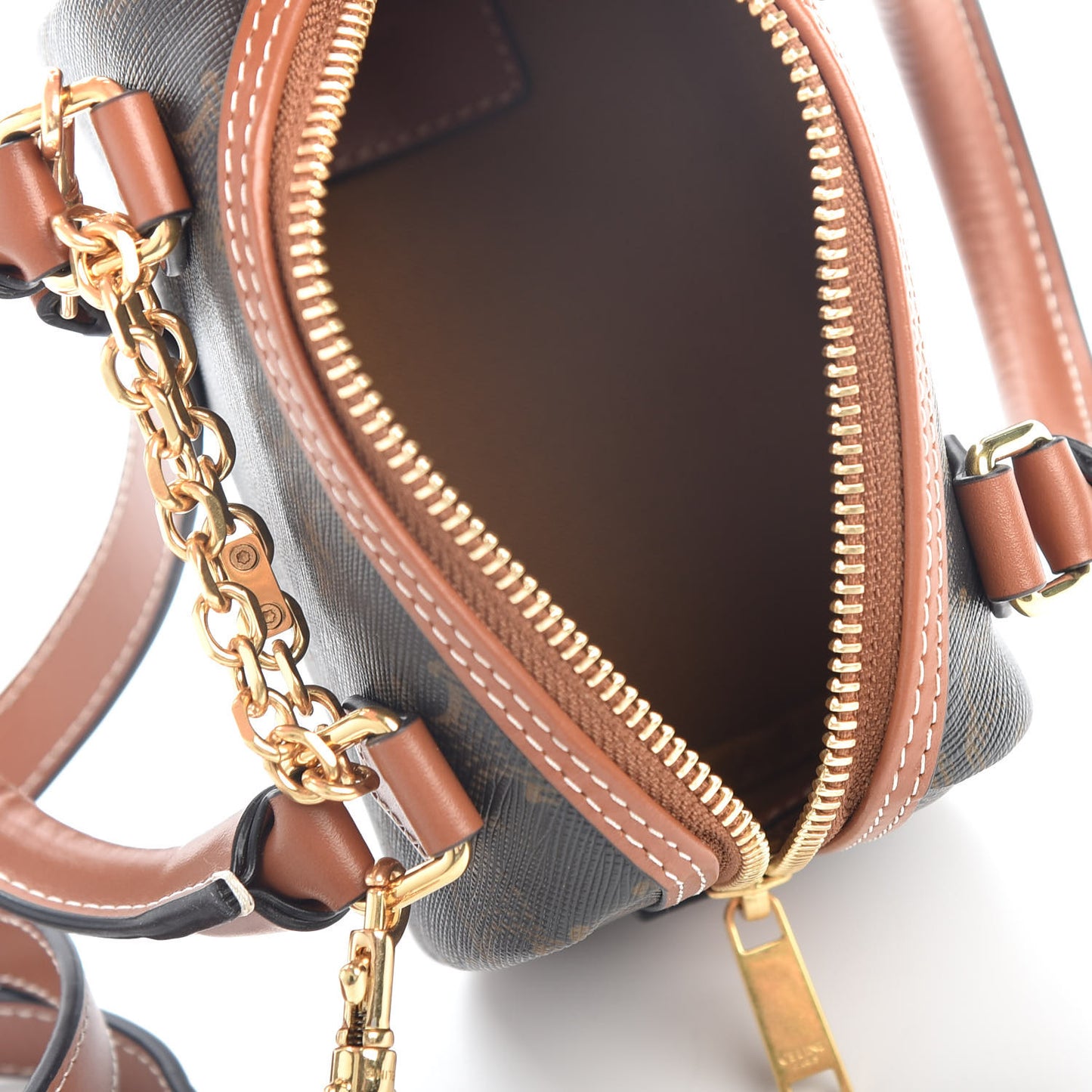 Triomphe Canvas Calfskin Mini Boston Bag Tan