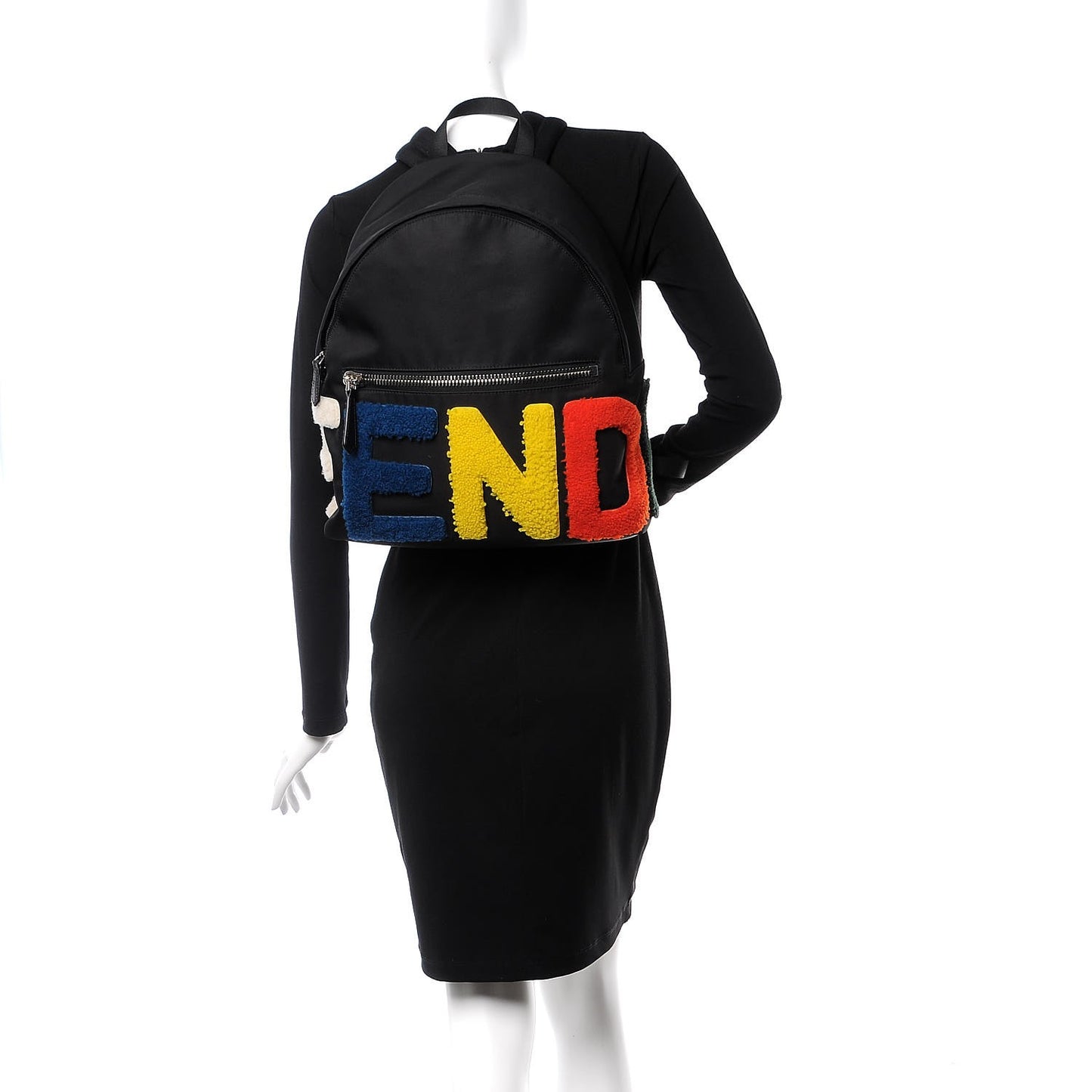 Nylon Shearling Block Letter Backpack Black