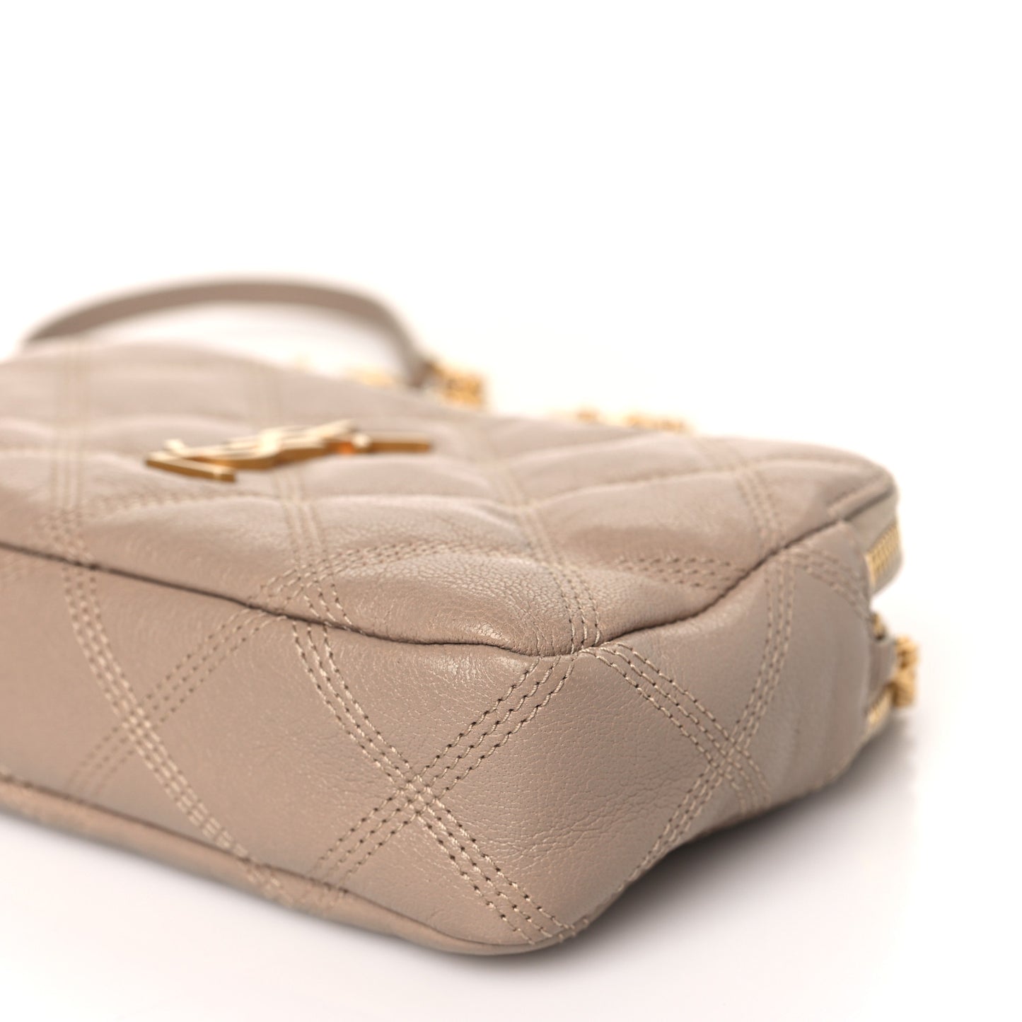 Grained Lambskin Quilted Mini Becky Double Zip Bag Natural Tan