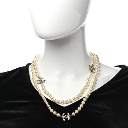 Chanel Graduated Pearl Crystal CC Long Necklace Gold Black 2 of 6