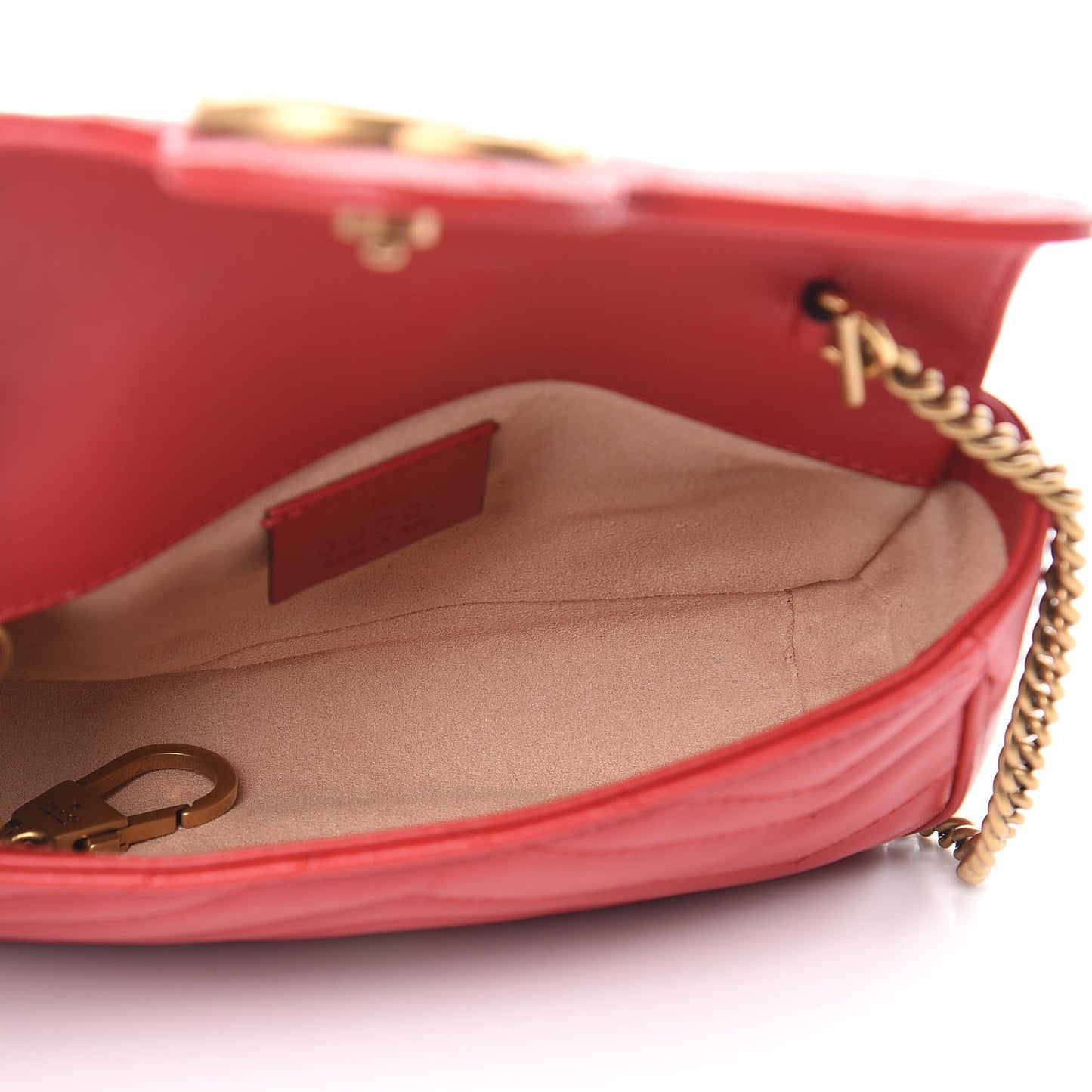 Calfskin Matelasse Super Mini GG Marmont Shoulder Bag Hibiscus Red