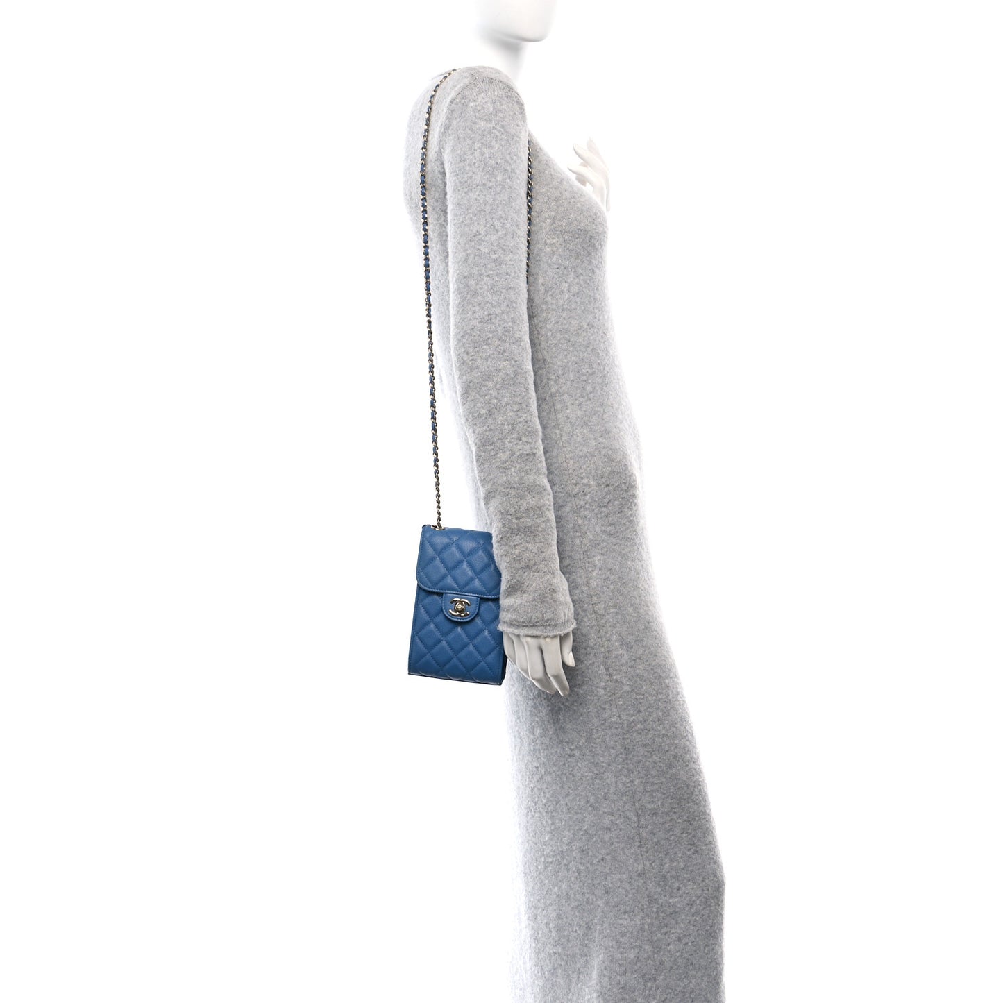 Caviar Quilted Classic Phone Holder Blue
