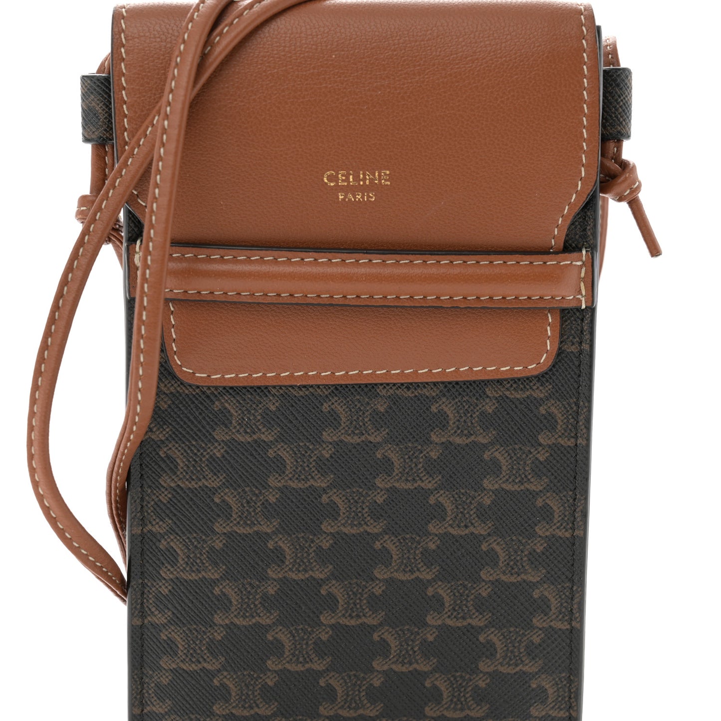 Triomphe Canvas Lambskin Phone Pouch With Flap Tan