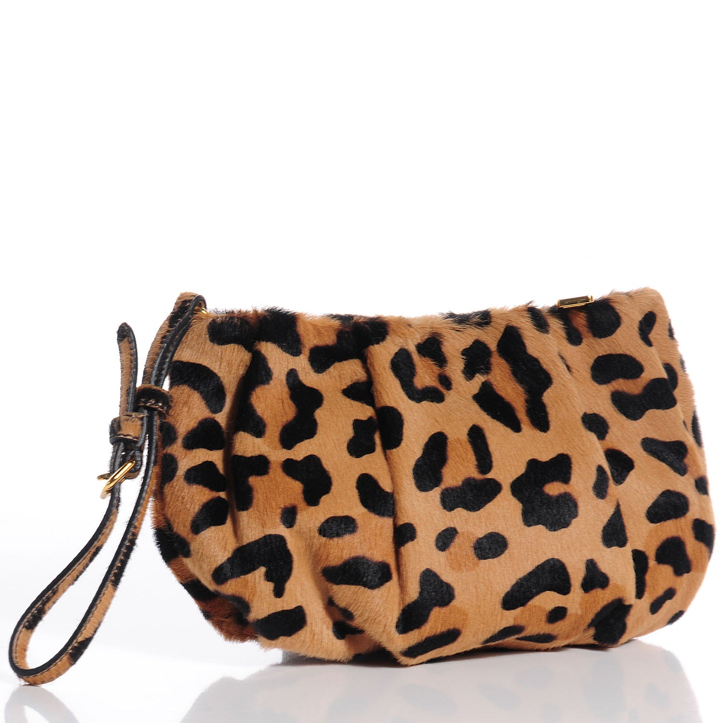Calf Hair Leopard Print Clutch Wristlet Miele Moro