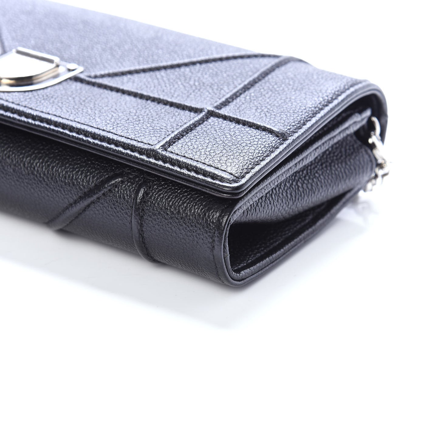 Grained Calfskin Diorama Croisiere Chain Wallet Black