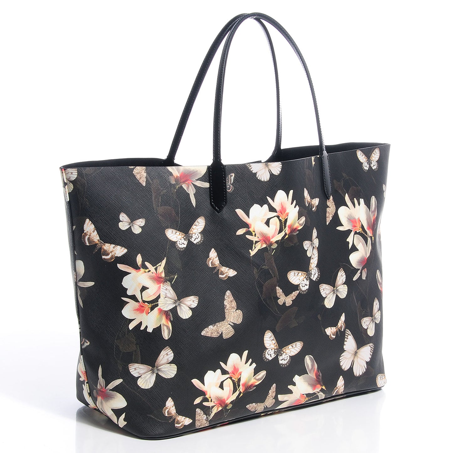 Textured Coated Canvas Magnolia and Moth Print Large Antigona Tote