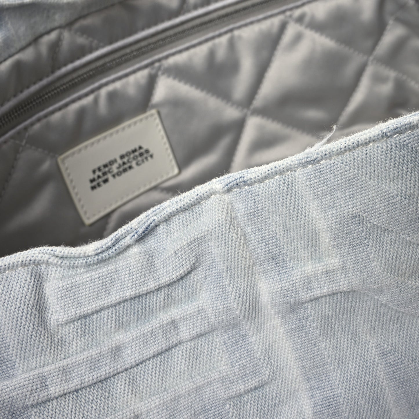 X MARC JACOBS Bleached Denim Logo Maxi Baguette Off White