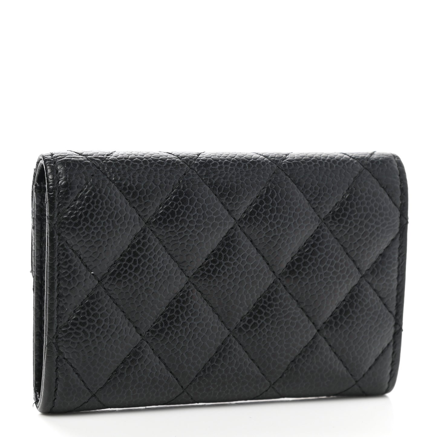 Caviar Quilted Flap Card Holder Wallet Black