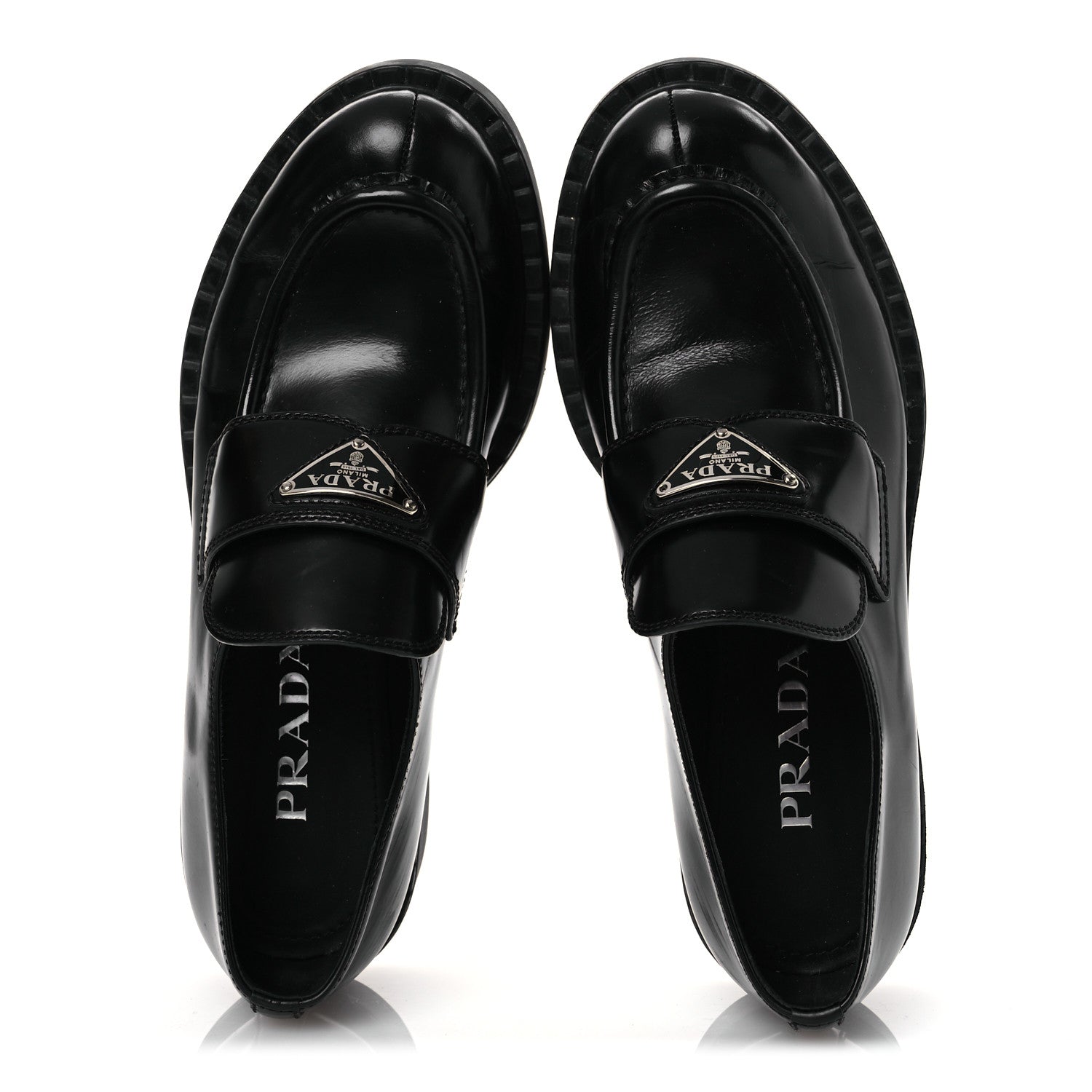 Prada Spazzolato Metal Triangle Logo 50mm Loafers 37.5 Black 2 of 13