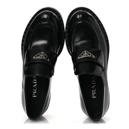 Prada Spazzolato Metal Triangle Logo 50mm Loafers 37.5 Black 2 of 13