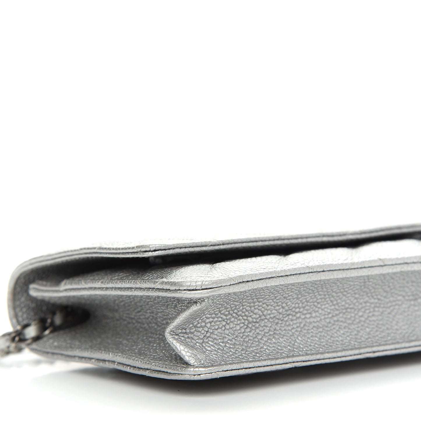 Metallic Caviar Quilted Wallet on Chain WOC Silver