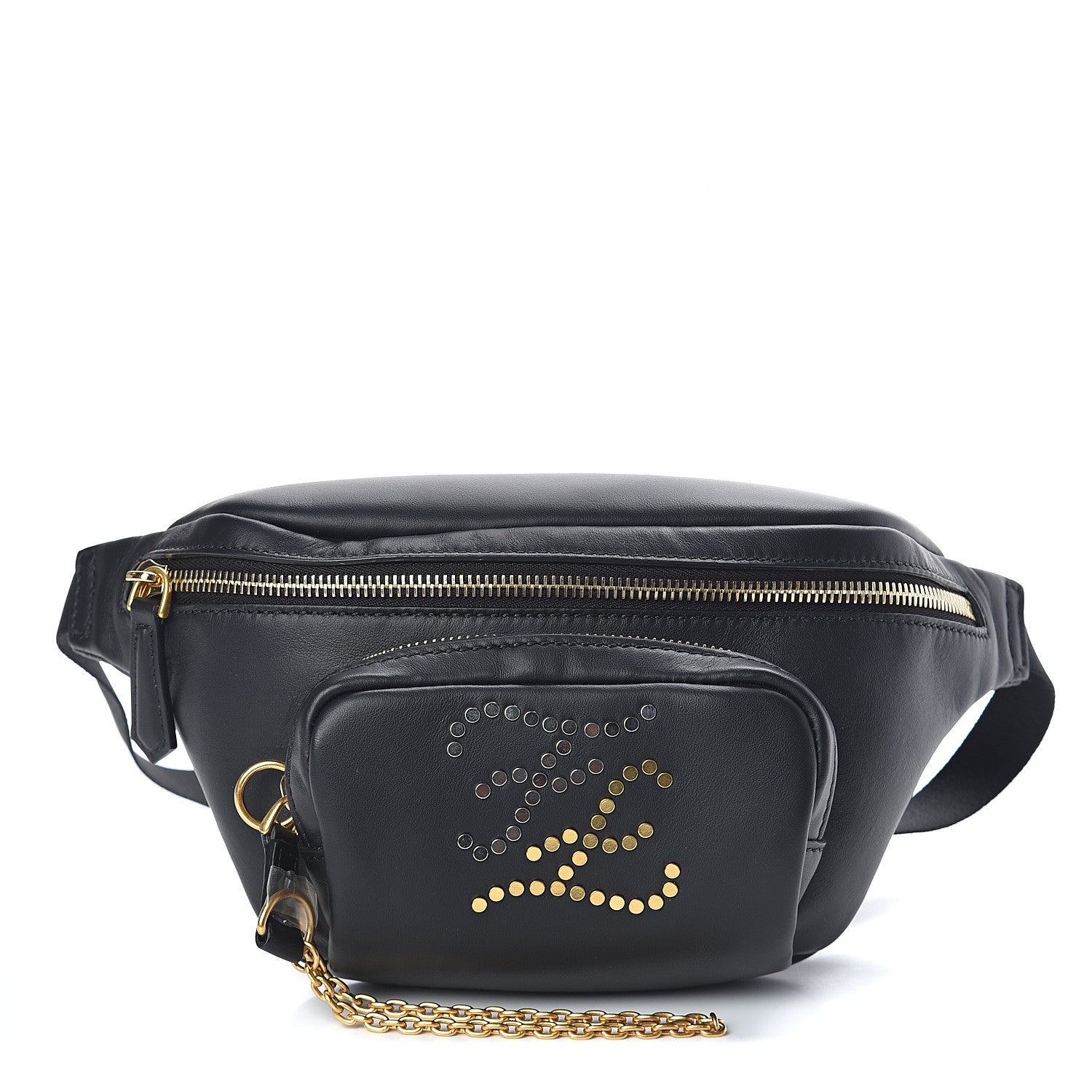 Fendi Vitello Grace Karligraphy Studded Pocket Belt Bag Black 1 of 8