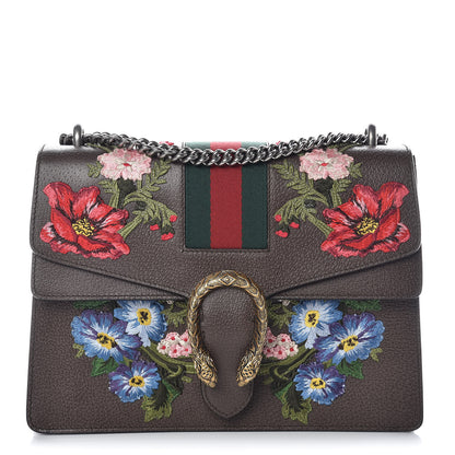 Gucci Calfskin Web Floral Embroidered Medium Dionysus Shoulder Bag New Acero 1 of 9