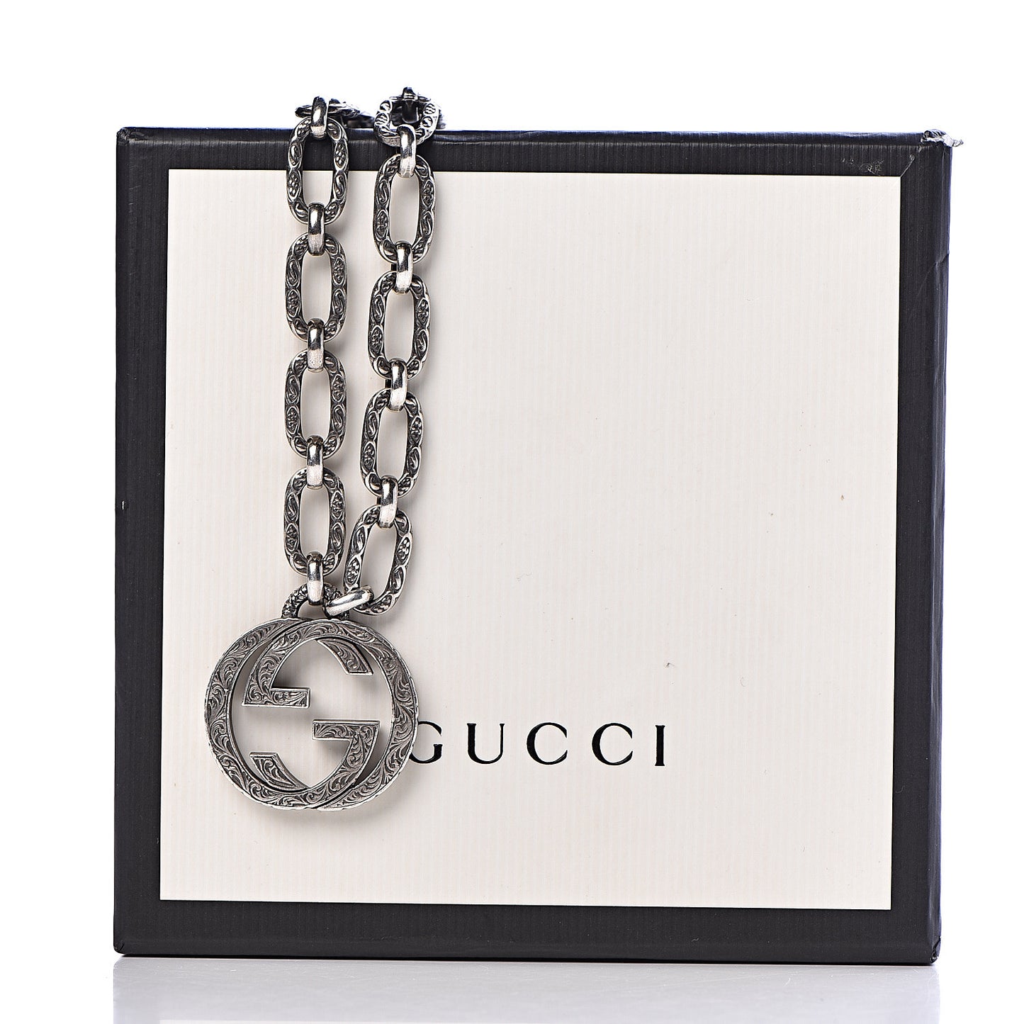 Sterling Silver Textured Interlocking G Pendant Necklace