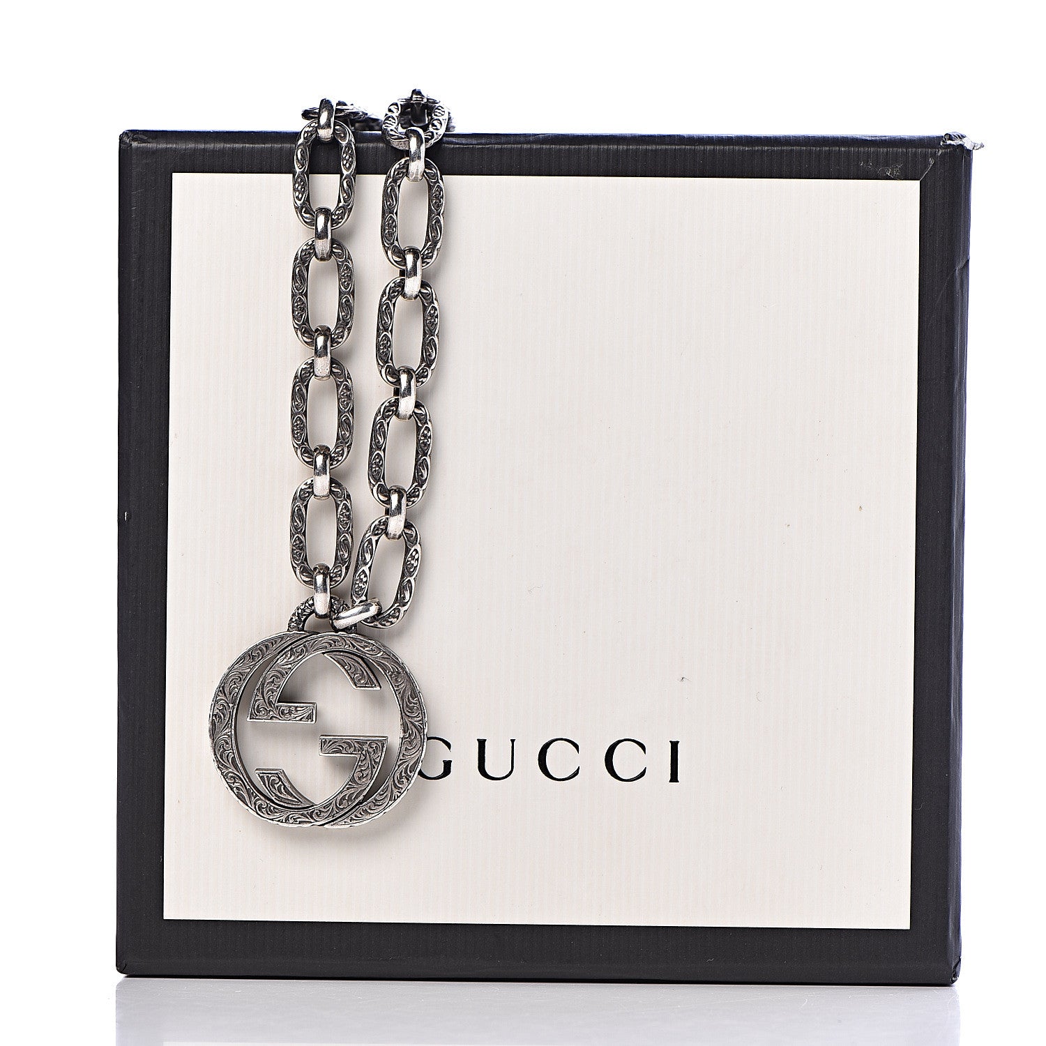 Gucci Sterling Silver Textured Interlocking G Pendant Necklace 7 of 7