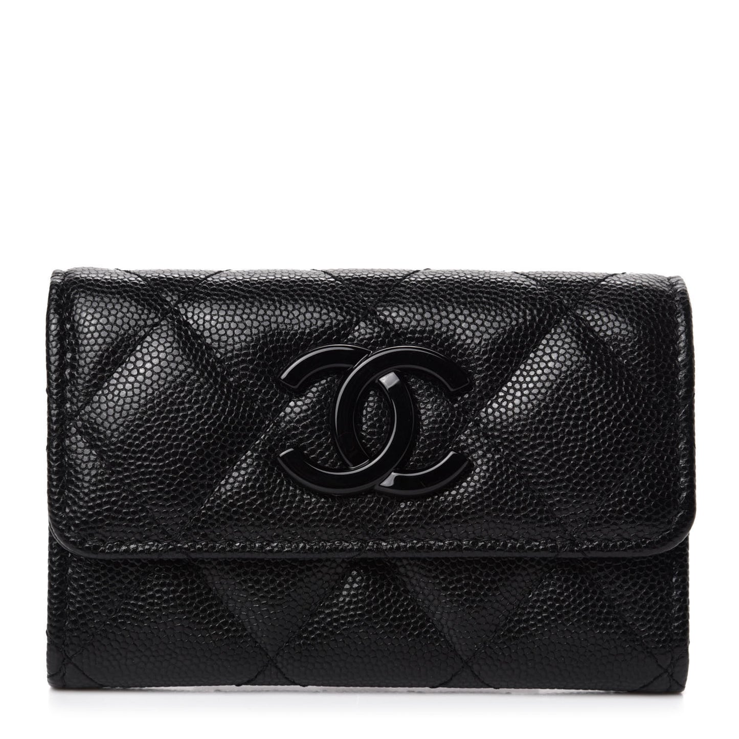 Caviar Quilted My Everything Flap Card Holder Black