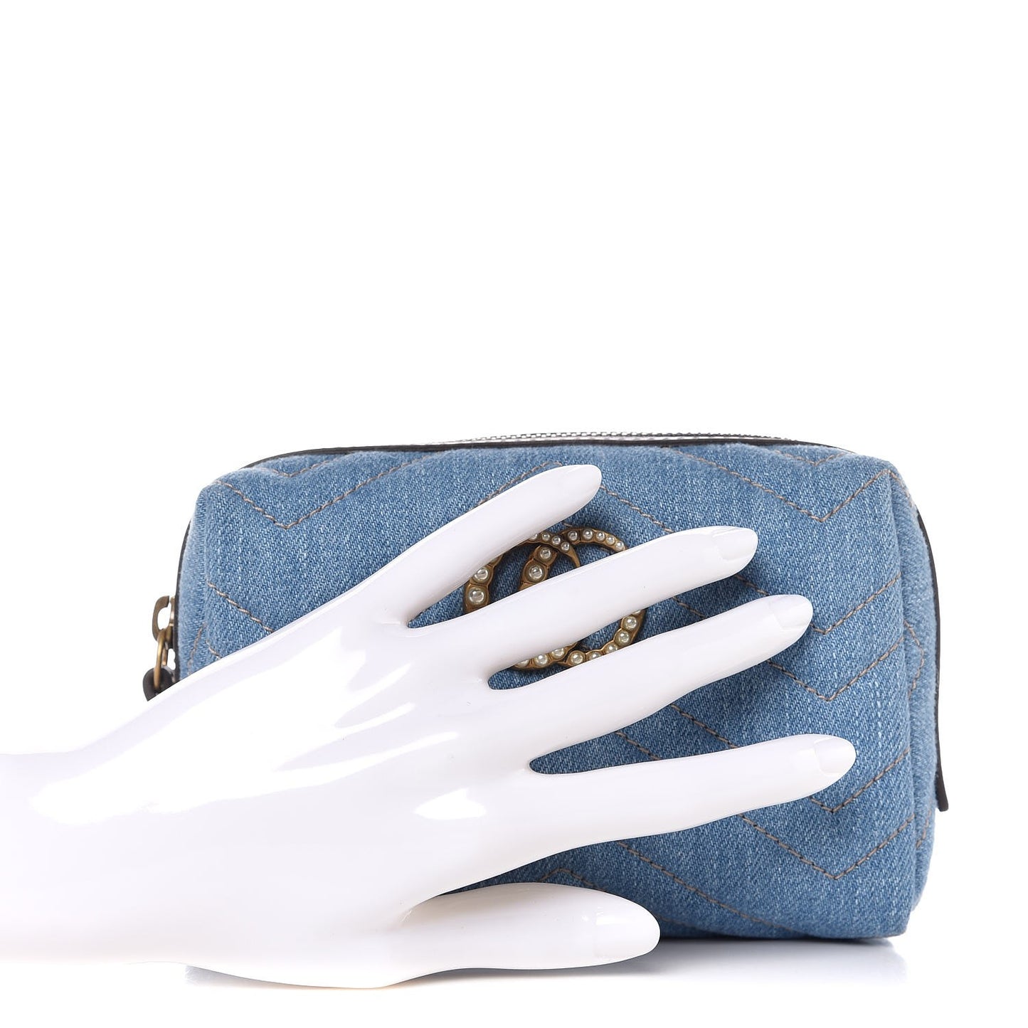 Denim Matelasse Pearly GG Marmont Cosmetic Case Blue