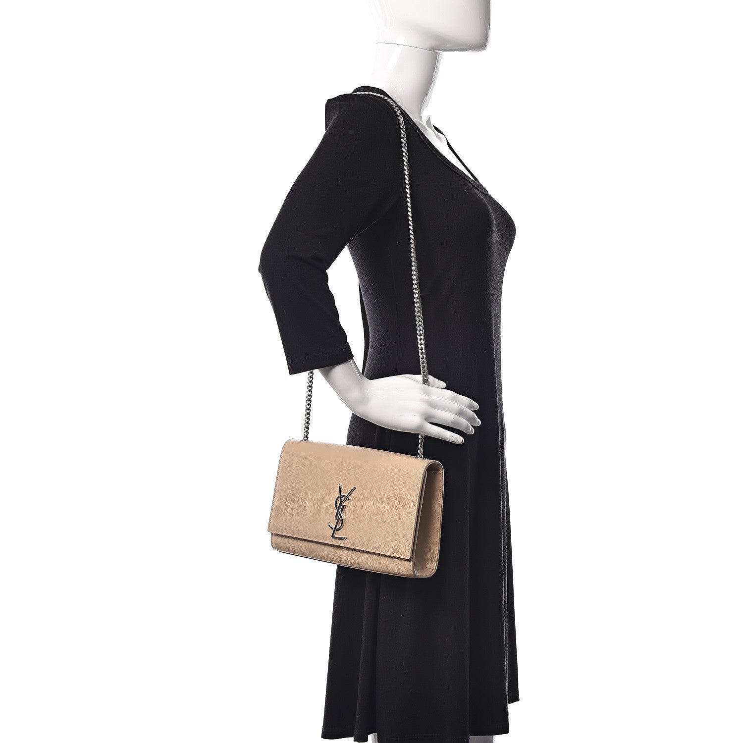 Saint Laurent Grain De Poudre Medium Monogram Kate Satchel Nude Powder 2 of 9