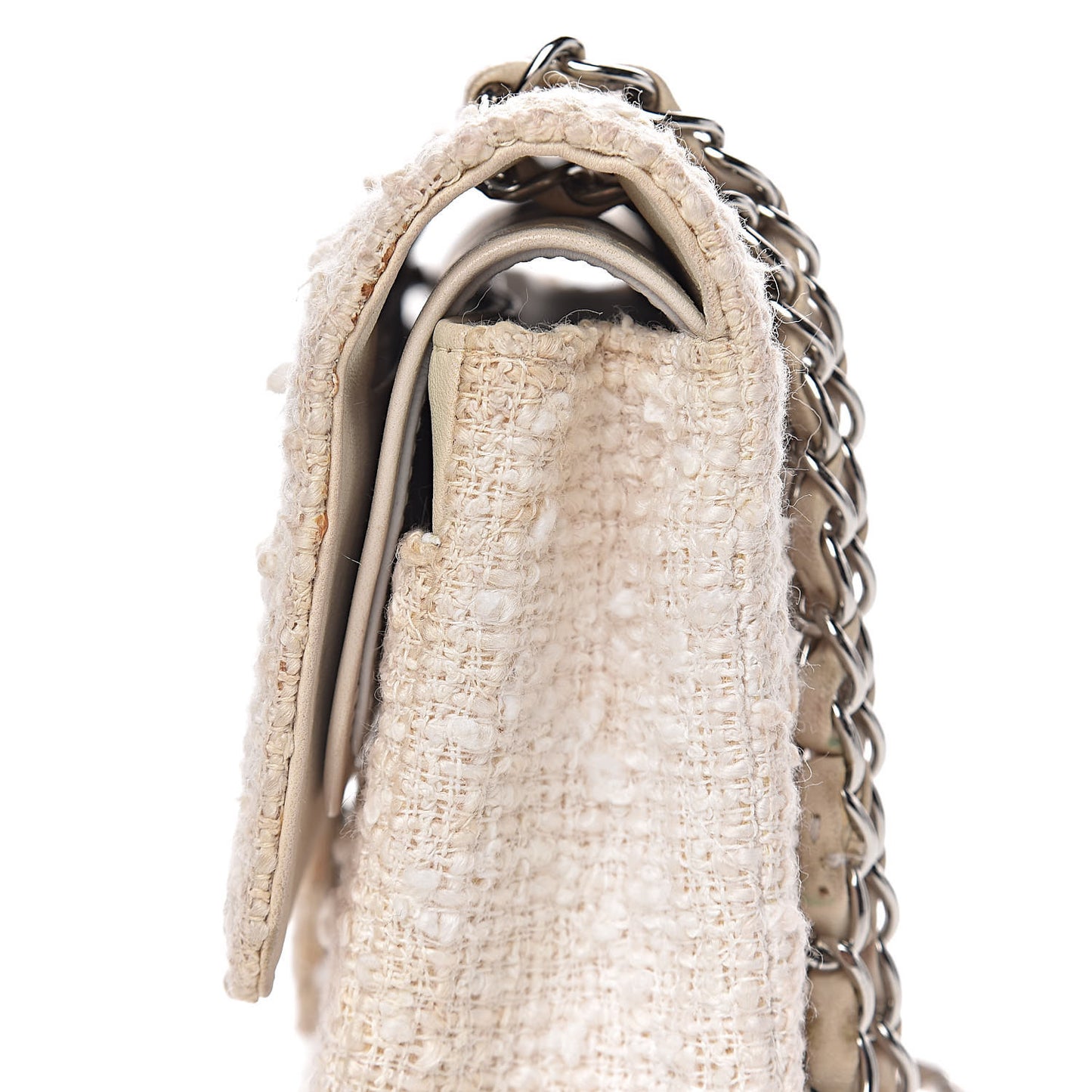 Tweed Medium Double Flap White