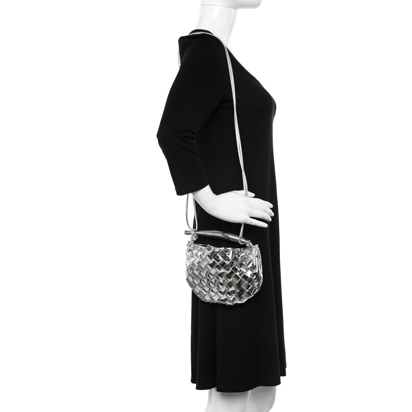 Mirror Laminated Nappa Intrecciato Mini Sardine Bag Silver