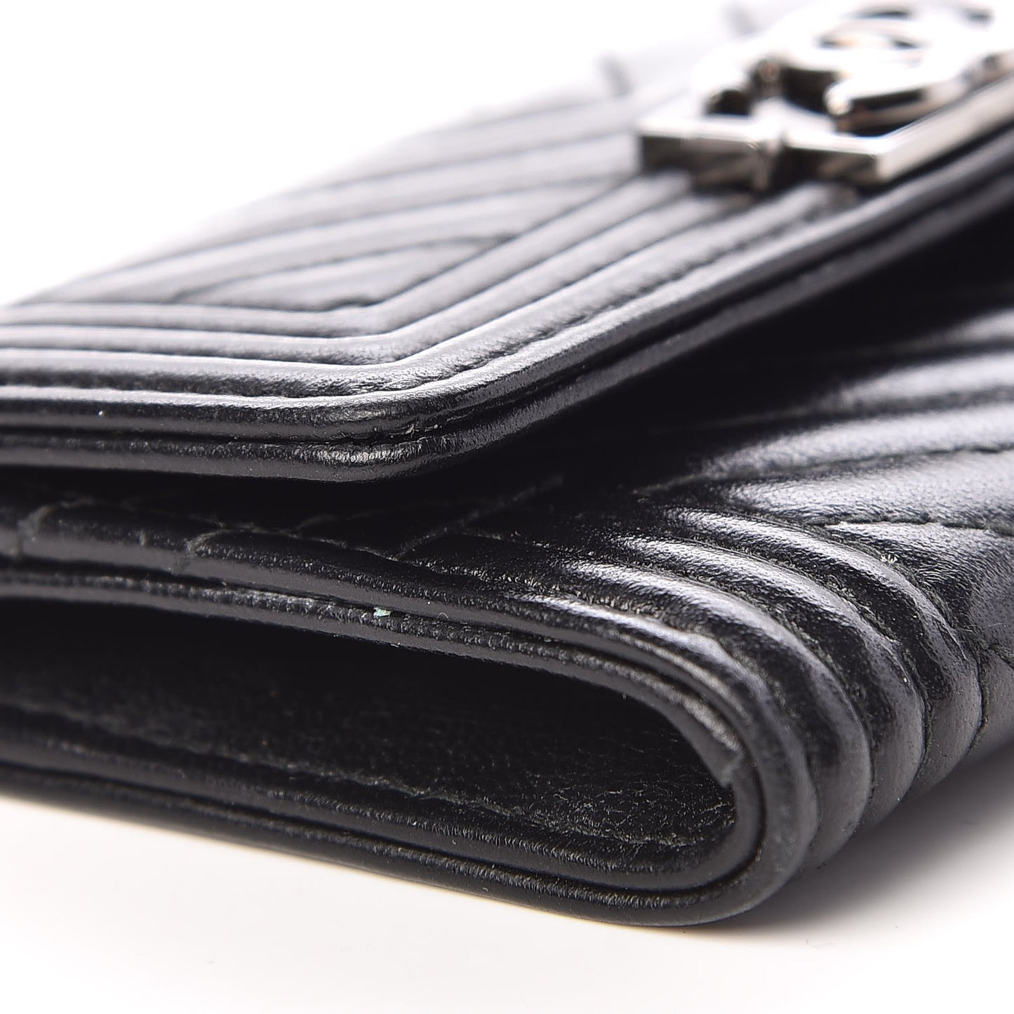 Lambskin Chevron Quilted Boy Card Holder Wallet Black